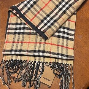 Burberry Beige and Black Plaid Scarf